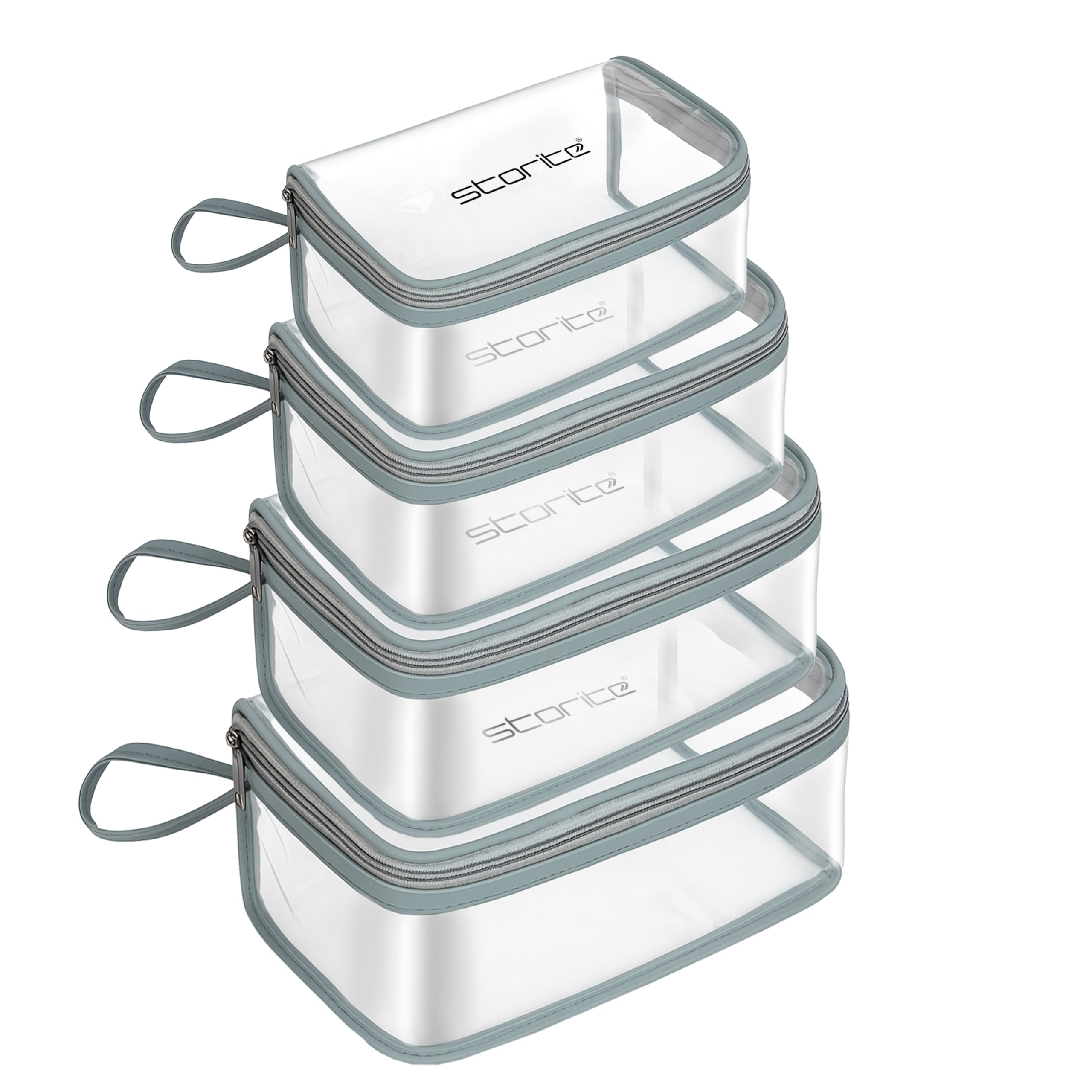 Set of 4 PVC Travel Pouch Set Multipurpose Waterproof Cosmetic & Toiletry Bags with Zipper for Makeup, Stationery & Accessories - Transparent