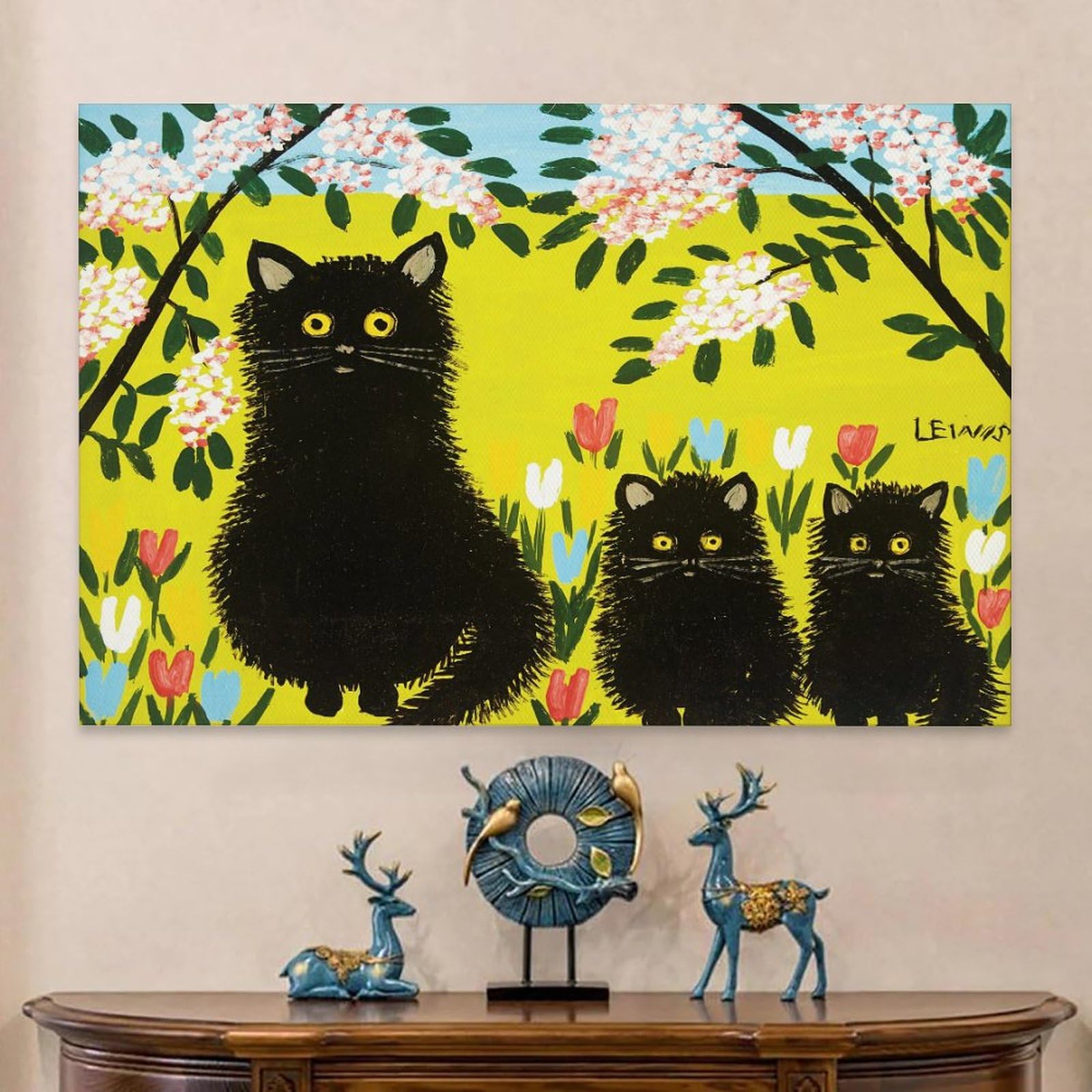 Amazon.com: meidasi Maud Lewis Paintings ：Three Black Cats #2