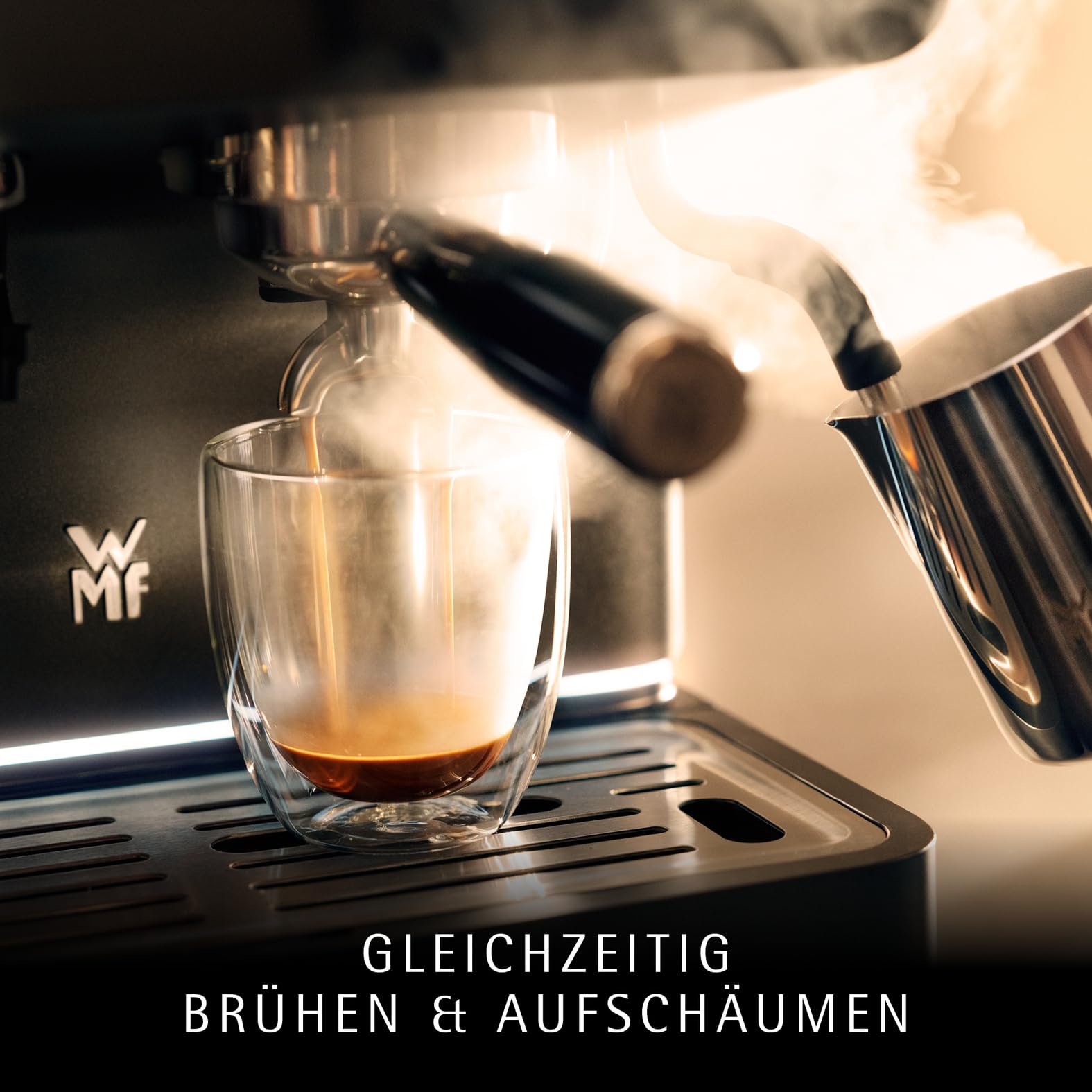 WMF Espresso Pro Siebträgermaschine, halbautomatische Espressomaschine mit Mahlwerk, 15 bar Druck, integrierte Waage, Doppel-Thermoblock Technologie, schnelles Erhitzen, Steingrau