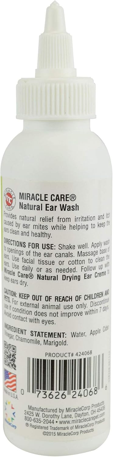 Miracle Care Natural Ear Wash for Cats, 4 oz : Pet Supplies