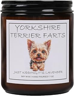 Yorkie Gifts & Decor, Yorkie Gifts for Women - Yorkshire Terrier Gift, Yorkshire Terrier Farts Candle, Natural Soy Wax Lavender Scented Candle 7oz