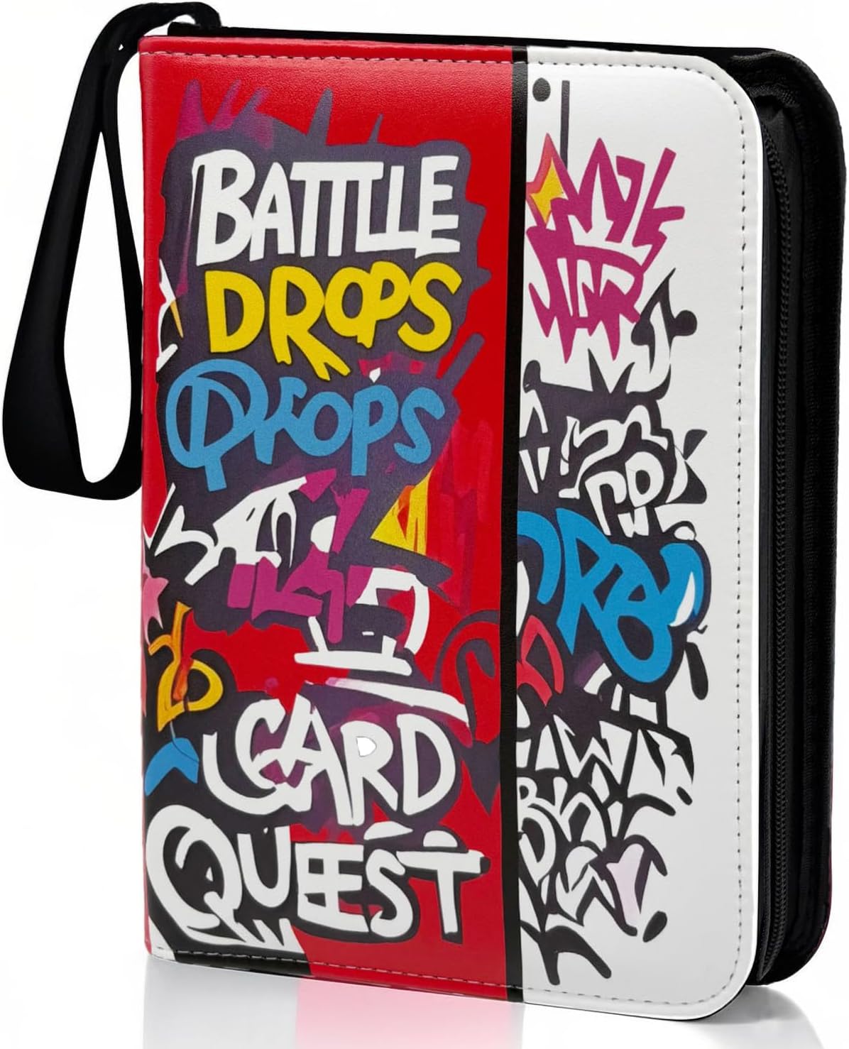 400 Card Binder for Trading Cards, 4-Pocket Card Holder with Zipper & Handle, PU Leather Design Album for Kids Collectible Card Storage (Graffiti style)