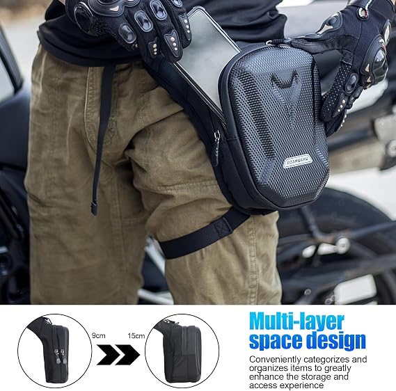 Motorcycle Leg Bag with LegStrap, Drop Leg Bag, Motorcycle Thigh Bags for Men Women, Multifunctional Waist Pack, EVA Hardshell Durable Hiking Waist Pack for Cycling, Riding, Running, Traveling