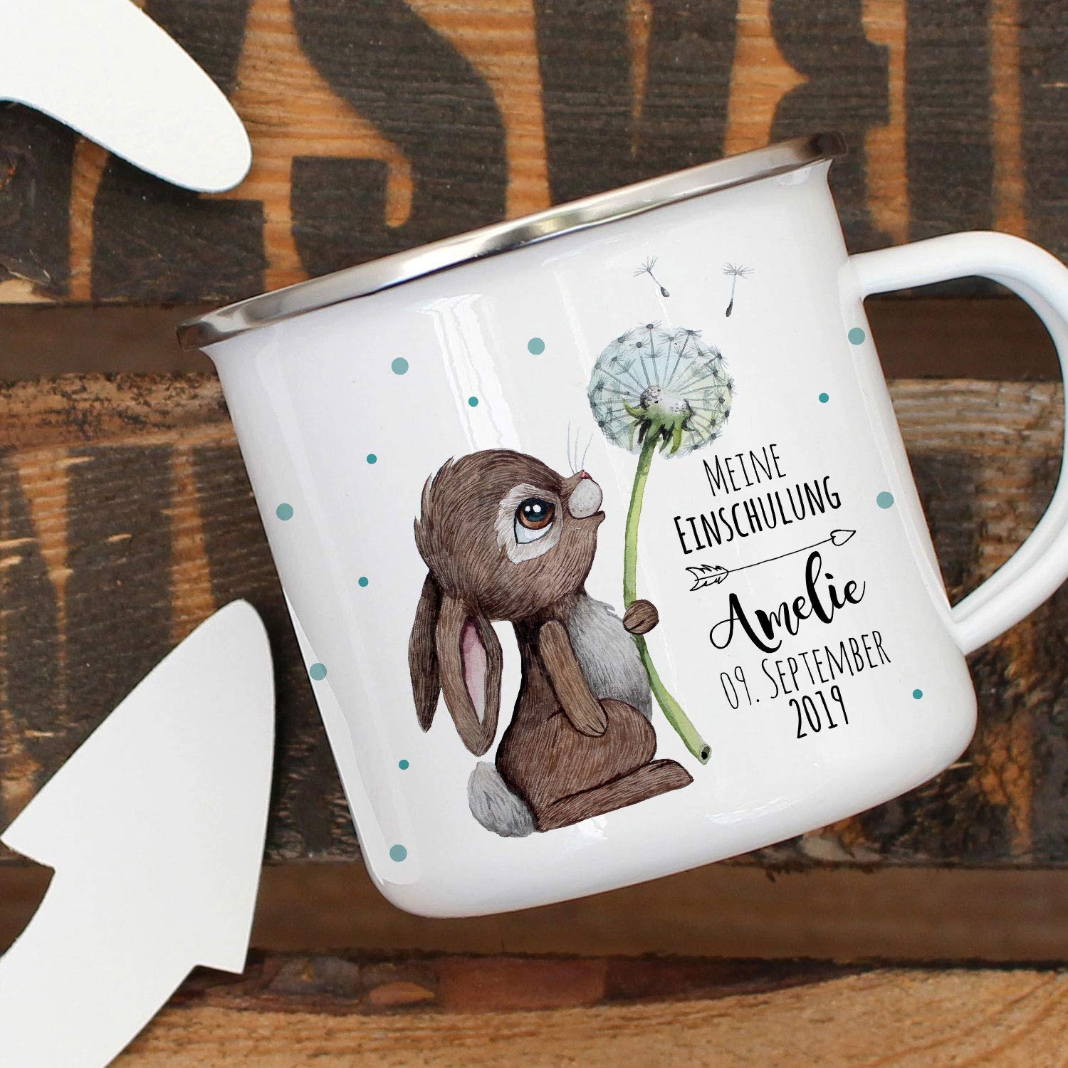 Ilka Parey Emaille Becher Einschulung – Personalisierbar Mit Namen, Fuchs-Motiv, 0,85 L