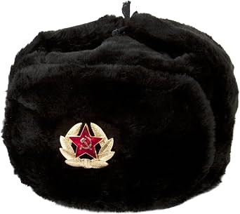 Russian Ushanka Winter hat Black, with Russian Imperial Eagle Insignia