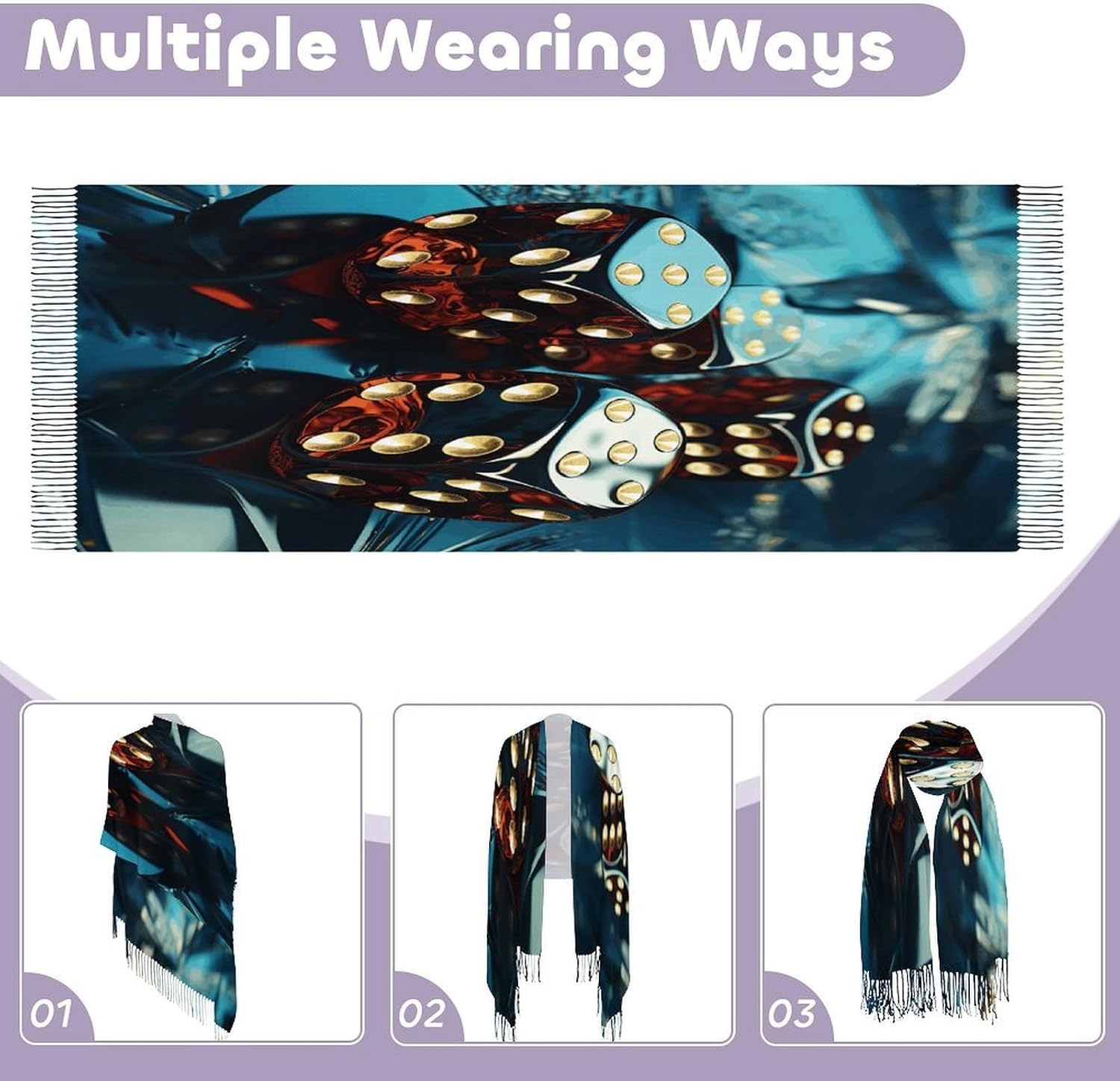 Dice Graphics Winter Scarf for Women Soft Tassel Scarves Oversized Wraps Long Shawl Cold Weather Thick Blanket Scarfs