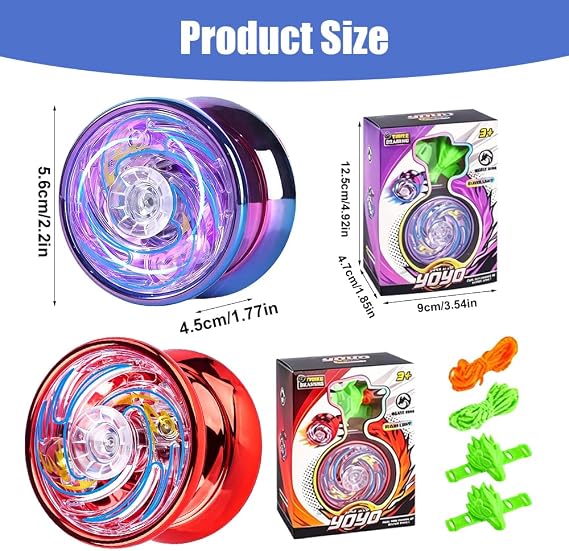 Light Up Yoyo, 2 Pack Magic YoYo with Red Purple Glow Lights, Responsive Ball Bearing Yo Yo for Tricks & Fun, Beginner Friendly, for Beginner Gifts, Party Favors