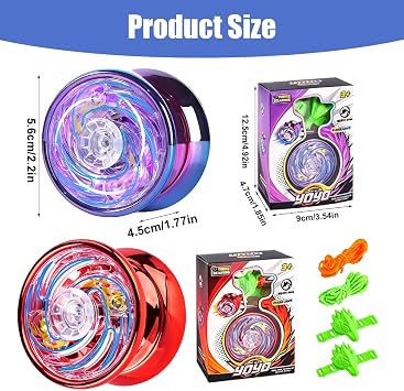 Light Up Yoyo, 2 Pack Magic YoYo with Red Purple Glow Lights, Responsive Ball Bearing Yo Yo for Tricks & Fun, Beginner Friendly, for Beginner Gifts, Party Favors