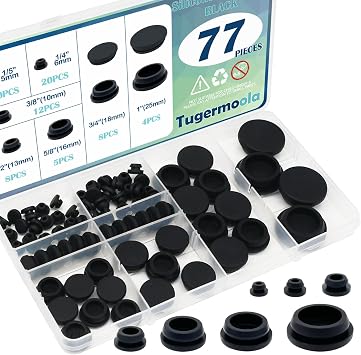77PCS 7 Sizes Rubber Hole Plugs for Round Holes 1/5" 1/4" 3/8" 1/2" 5/8" 3/4" 1" Rubber Plug Black