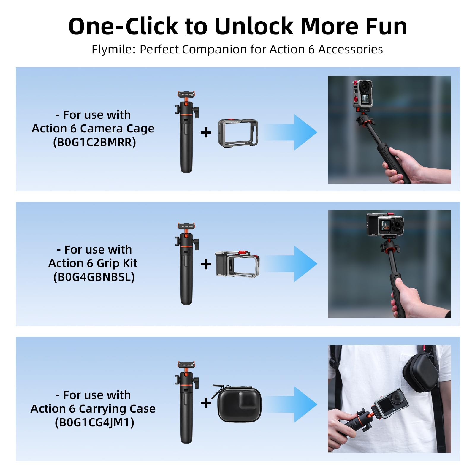 Treppiede per fotocamera Action 6 da 53,3 cm, adattatore magnetico a sgancio rapido, impugnatura estesa con testa a sfera a 360° e supporto a scarpa fredda, mini treppiede da tavolo per DJI
