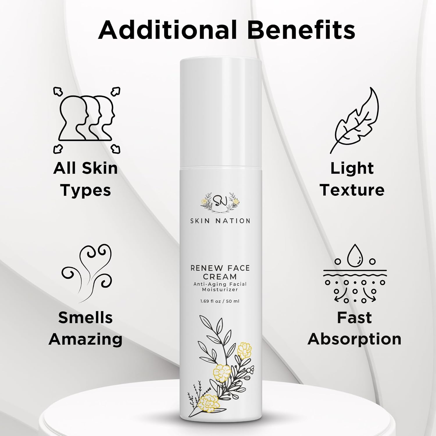 Skin Nation Renew Face Cream, Hydrating Moisturizer with Peptides, Hyaluronic Acid & Green Tea, Lightweight Plant-Based Cream for Smooth, Radiant Skin, 1.69 fl oz - Image 4