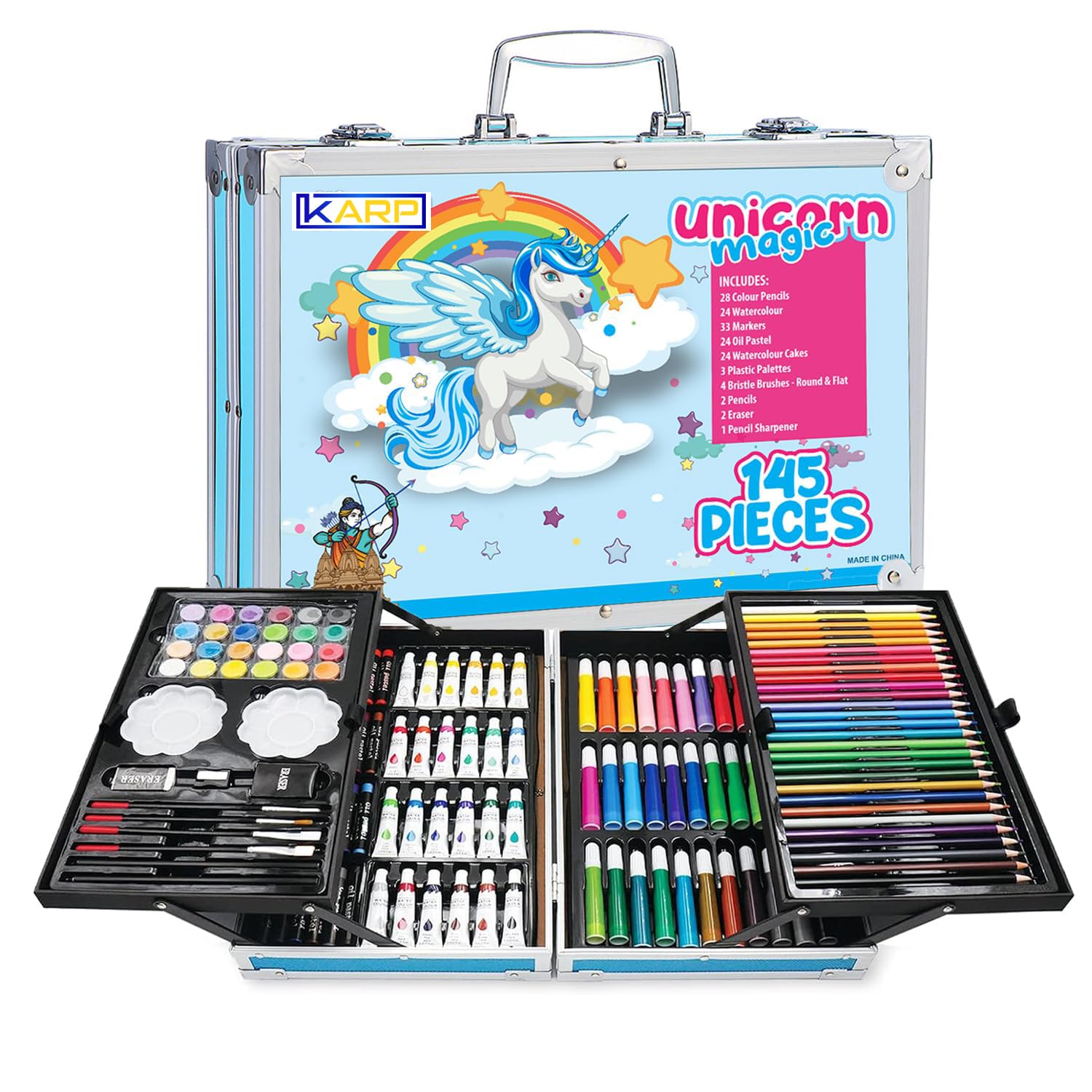 Sponsored Ad - KARP 145 Pcs Children Deluxe Art Drawing Set for Kids Case Studio Art and Craft Supplies Drawing and Painting Set Great Gift (Unicorn Design-Blue)