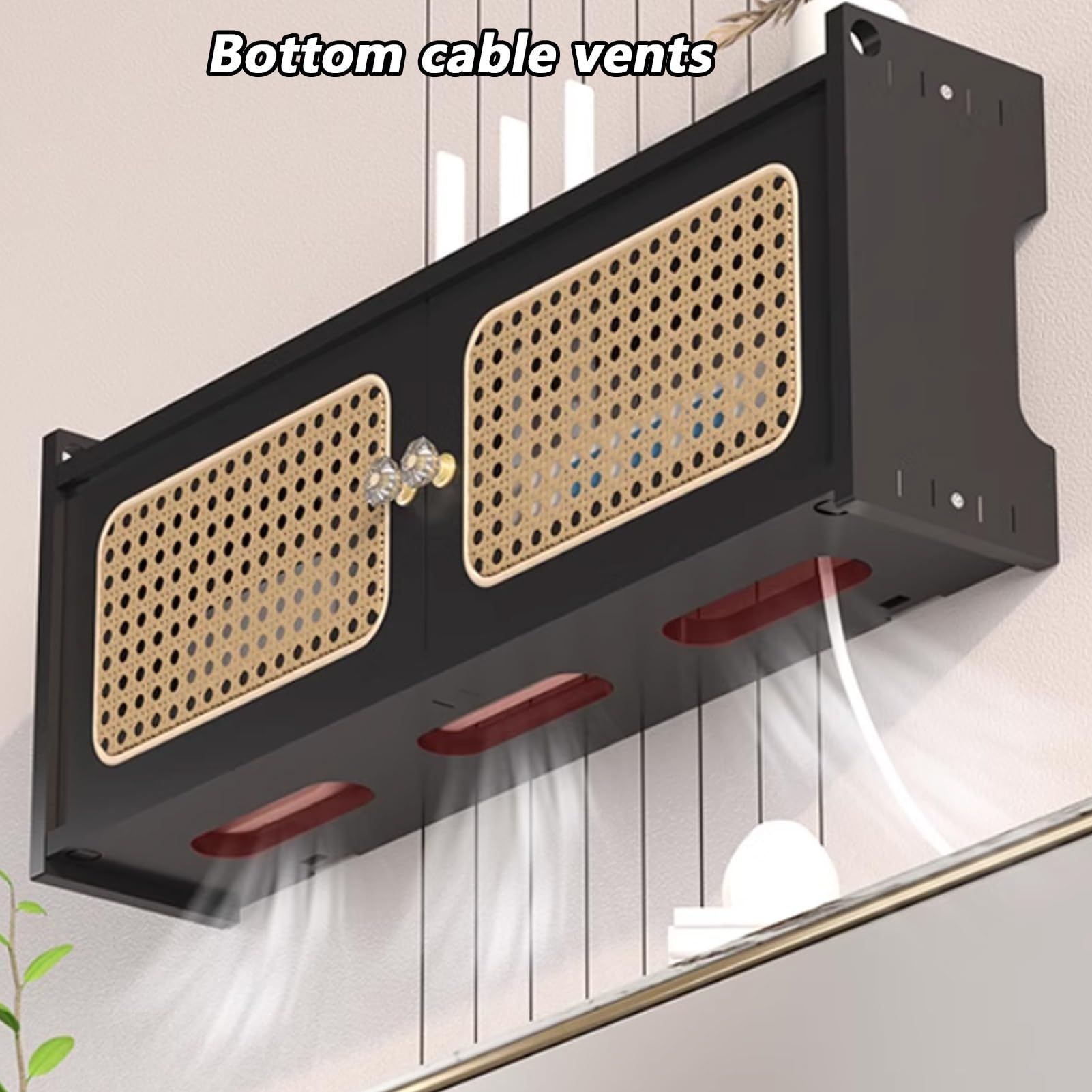 Murale pour Routeur WiFi, Boîte de Rangement pour Routeur, Étagère en Rotin for Routeurs Peut Être Utilisé for Couvrir Les Boîtiers Électriques(Nero,L23.6xW4.5xH9IN)