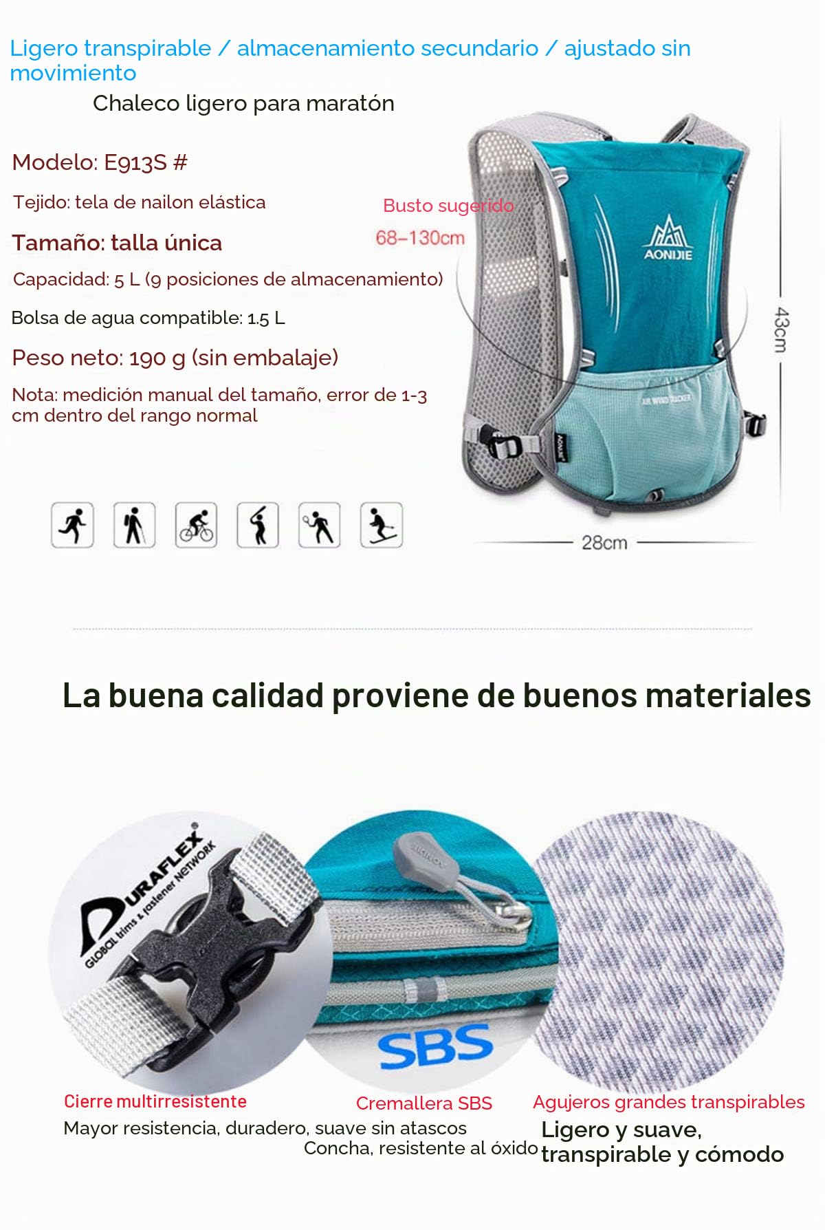 Profesional Hombre Mujer 5L Chaleco de Hidratación Ligero Superior Mochila para Trail Running Ciclismo