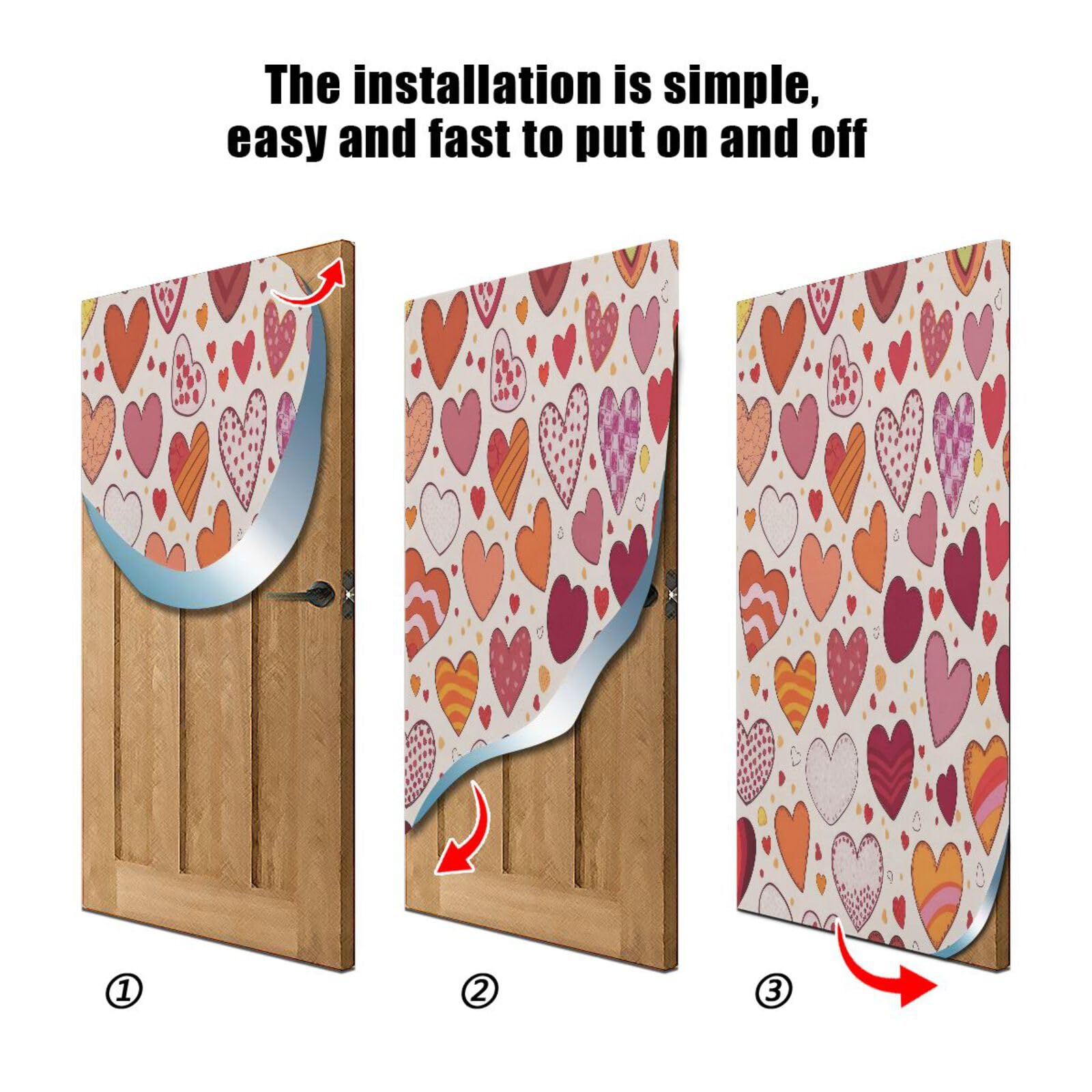 FLildon Cartoon Love Heart Valentines Day Door Cover Decoration, Party Accessory Porch Decor for Festive Ornament Room Door Covers 32 x 79 Inch