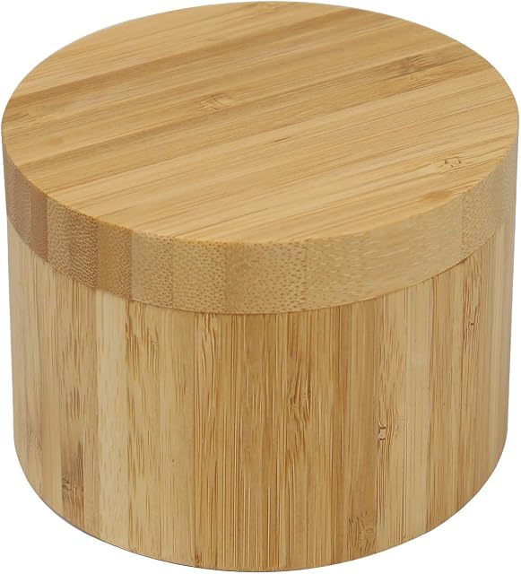 HTB Bamboo Salt Box with Magnetic Swivel Lid, 8.5oz Round Salt Pig, Secure Durable Storage & Organiser for Spices, Herbs or Small Items