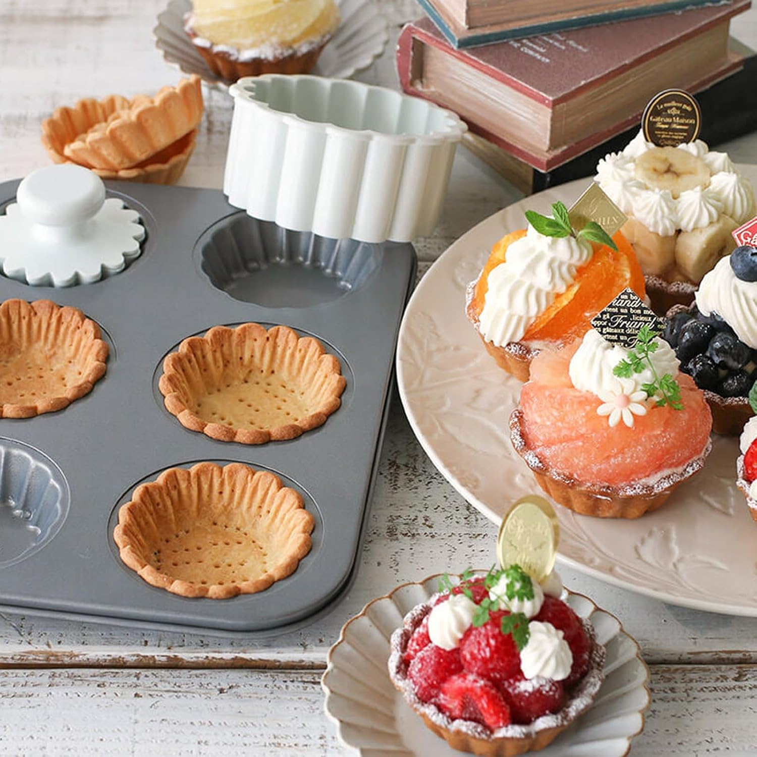 Mini molde para tartas, moldes de tarta de huevo de 2.75 pulgadas, 6 cavidades, antiadherente, acanalado, mini molde para tartas, quiche, pasteles de queso, postres