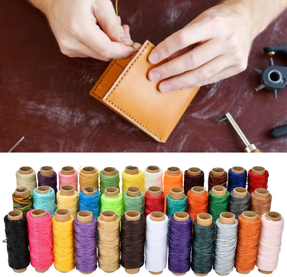 Filo cerato da 50 metri, 36 colori, per lavori in pelle, cucito a mano, filo cerato 150D per lavorazione della pelle, riparazione di scarpe e progetti artigianali fai da te, resistente all'usura, alla