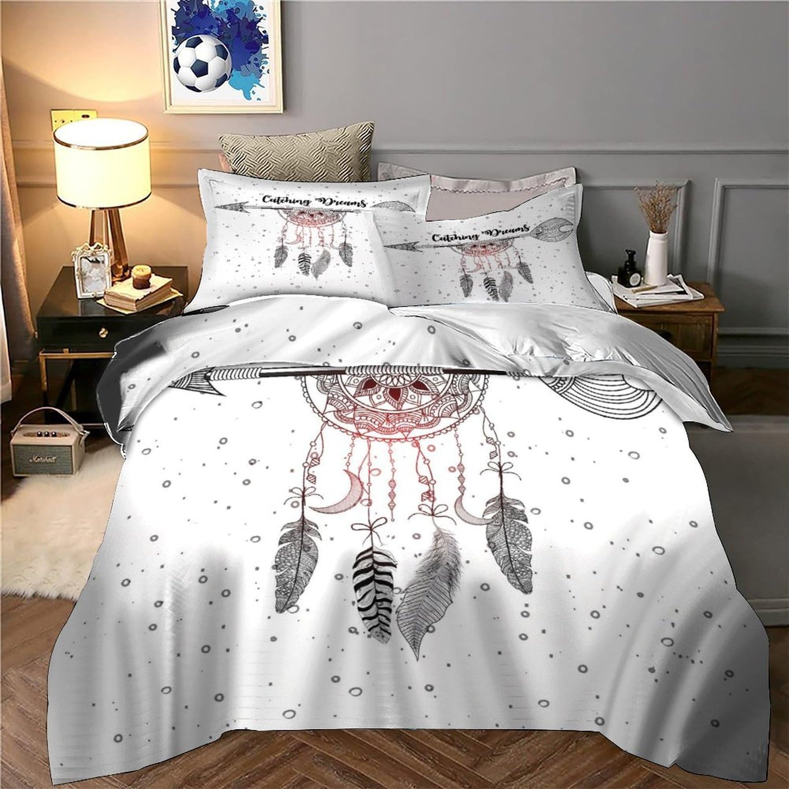 3D Traumfänger Bettwäsche Mikrofaser Set Jugend Schlafzimmer | Traumfänger Motiv Reißverschluss hautfreundlich pflegeleicht Geschenkidee King（220x240cm）