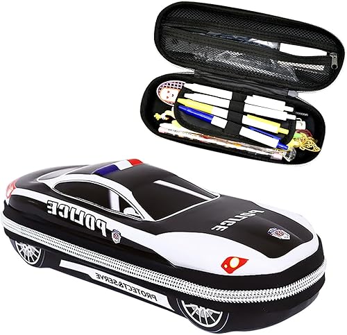 Estuche de lápices de coche de policía de gran capacidad, caja de lápices de coche, bolsa de almacenamiento de papelería, negro, resistente al agua