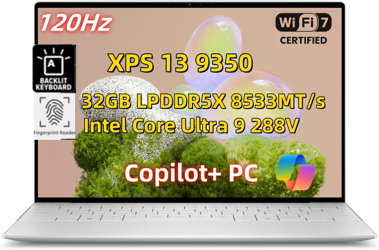 2025 NewestDell XPS 13 9350 Business Laptop AI Copilot+ PC (13.4" OLED 3K 120Hz, Inte.l Core Ultra 9 AI NPU, 32GB LPDDR5X, 2TB SSD), Backlit Keyboard, FP, Light Weight + Ultra Thin, WiFi7, Win 11 Pro