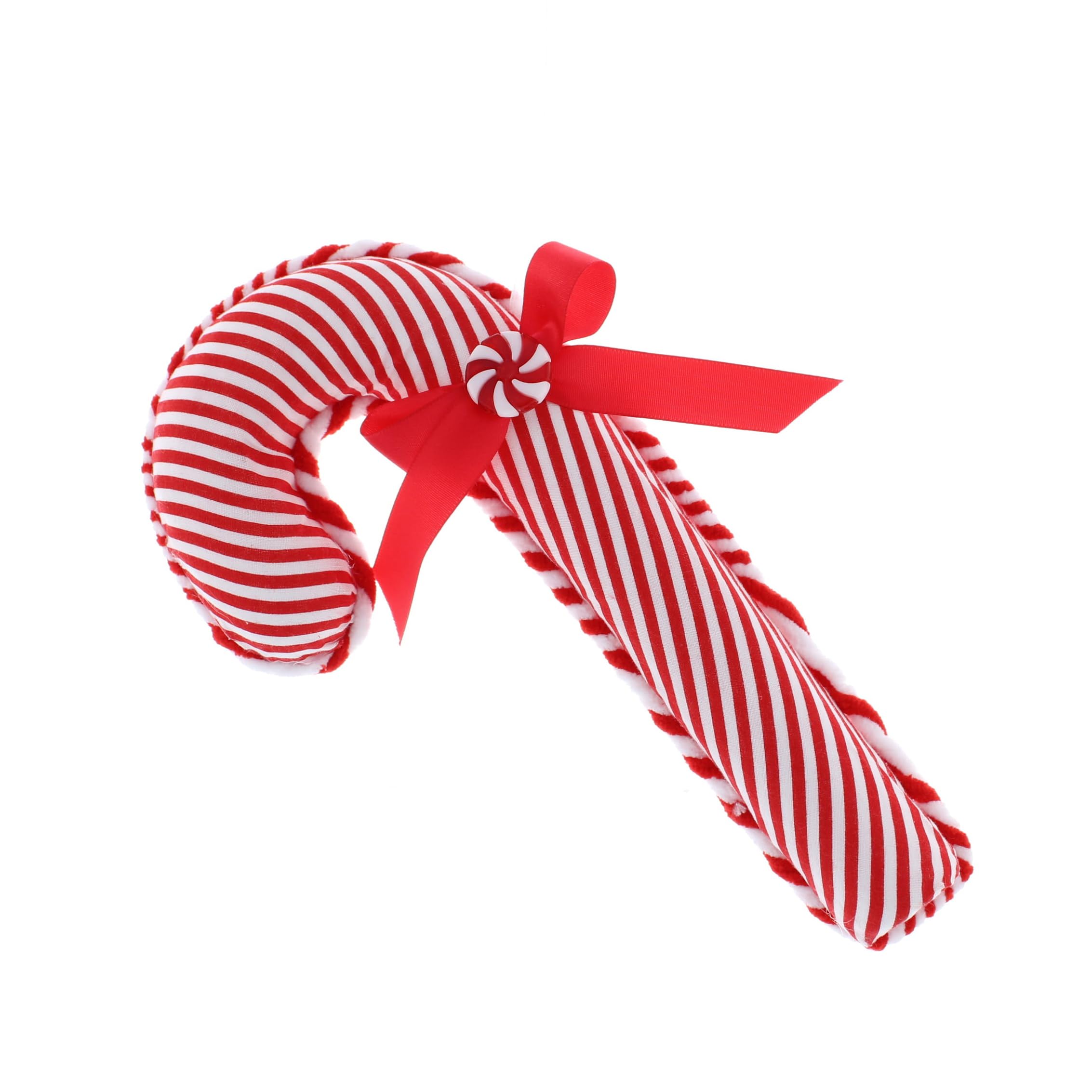 Festive Productions 26cm Fabric Red and White Candy Cane with Red Ribbon – Hanging Christmas Décor - Festive Idea for Christmas - Christmas Candy Cane Décor