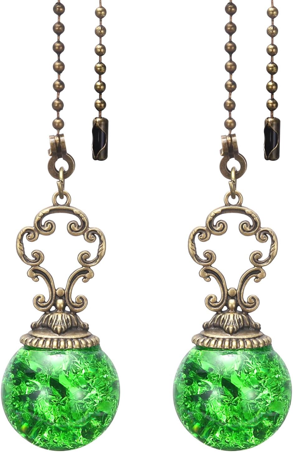 PATIKIL 2 Pack 12" Decorative Green Metal Ceiling Fan Pull Chain Ornaments with Pendant