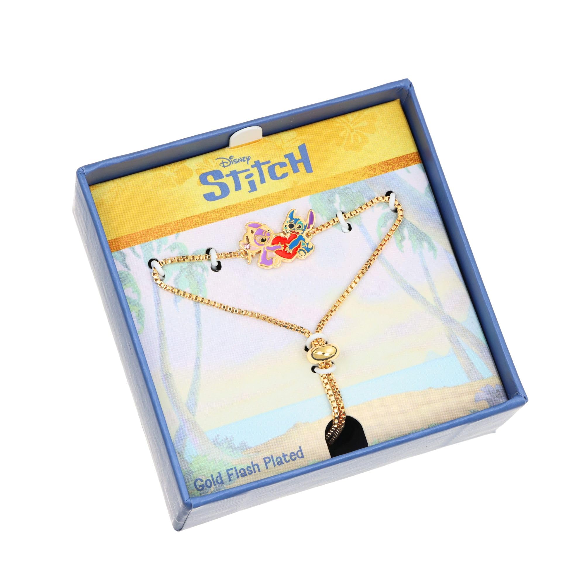 Disney Womens Stitch and Angel Heart Lariat Bracelet Official License, 18kt Gold Flash Plated, Mother's Day Gifts
