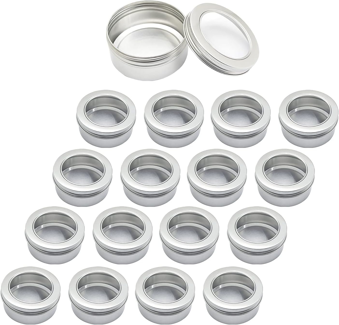 FLYIODFCXV cosmetic jar, 24 Pcs 150ml Empty Round Silver Aluminum Tins Cans Jars with Screw Lids Clear Window