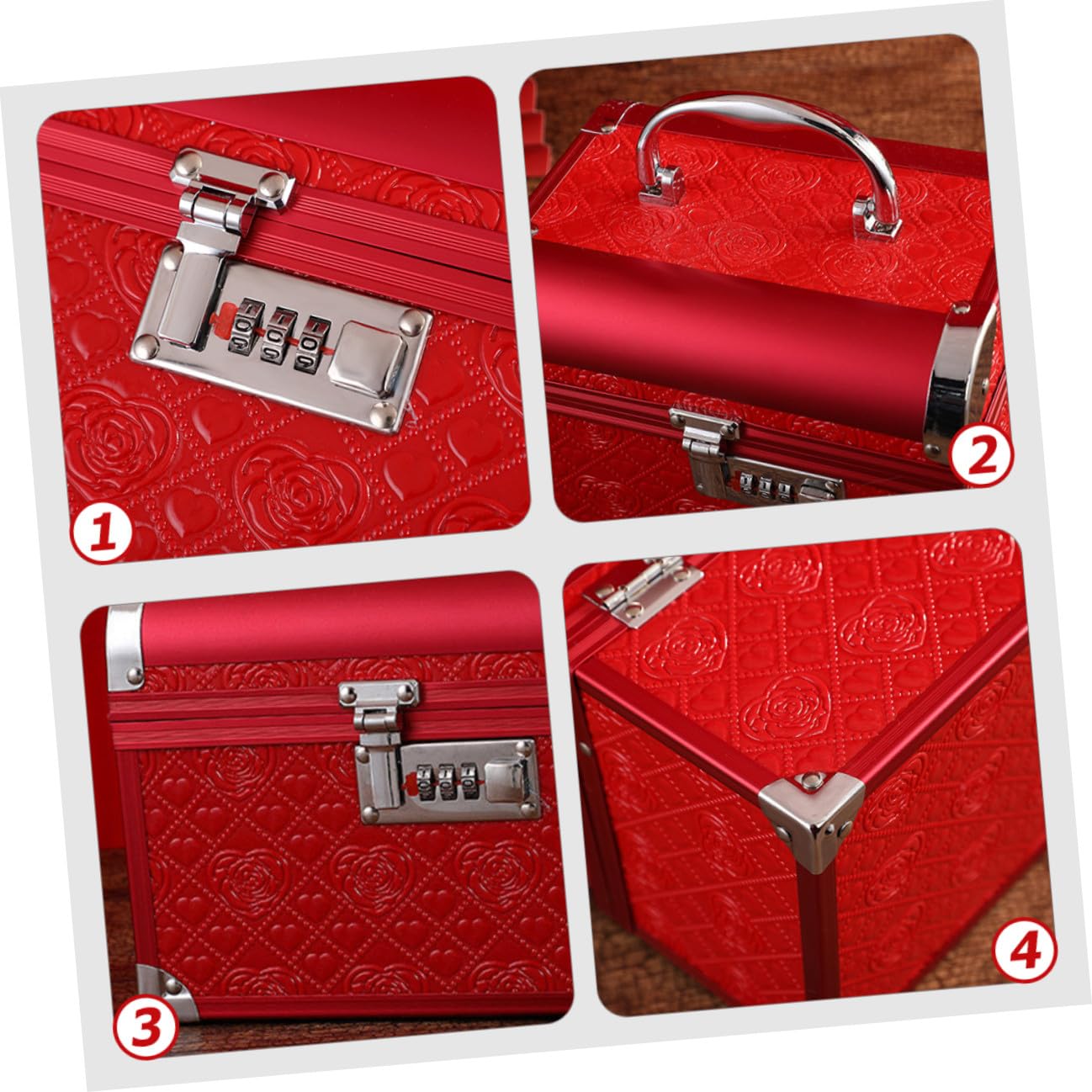 Hemobllo Elegante Rote Schmuckaufbewahrungsbox aus Pu Leder und Aluminiumlegierung mit Zahlenschloss Vintage Schmuckkästchen für Hochzeiten und Schreibtisch zur Sicheren Aufbewahrung