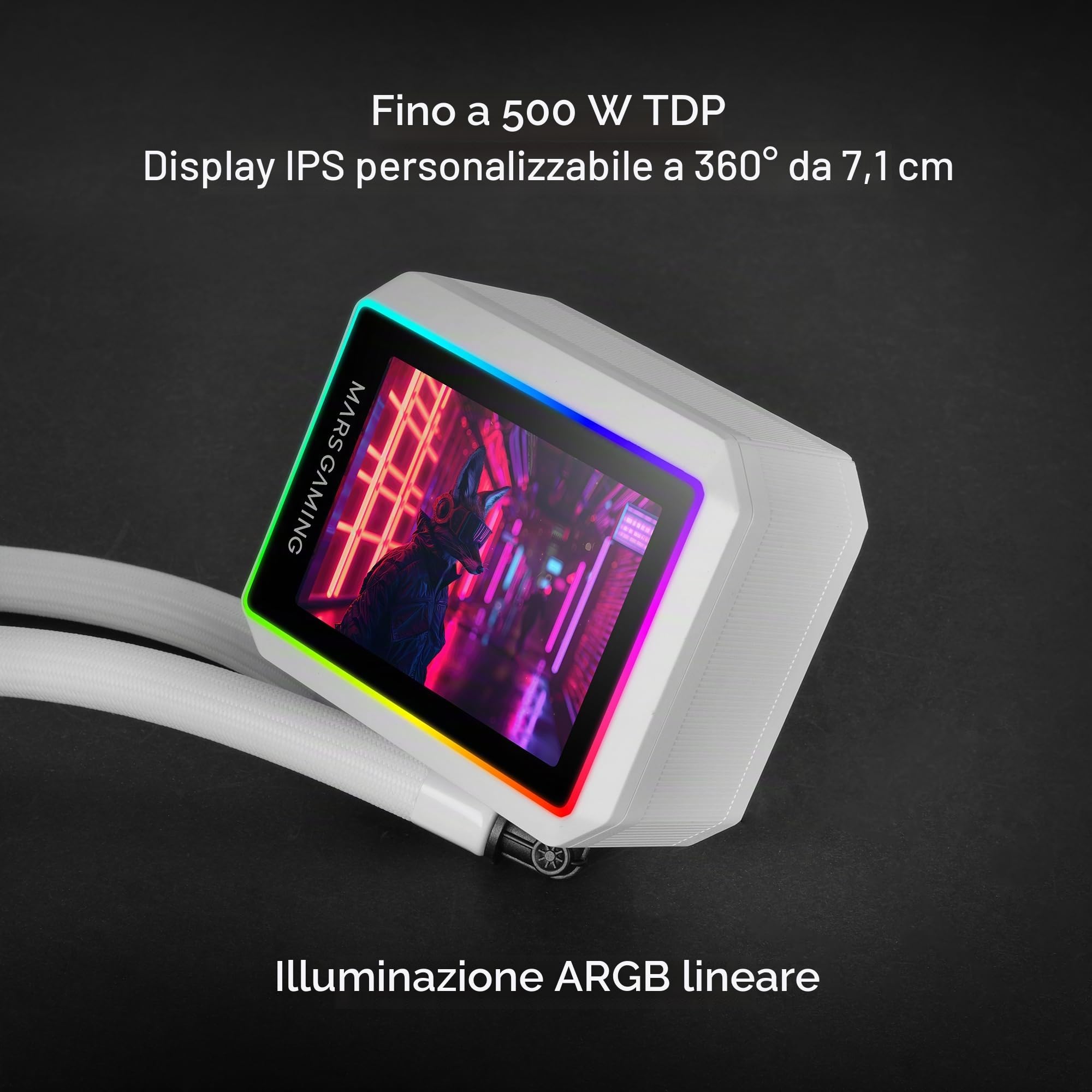 Mars Gaming ML-VISIONII240 Raffreddamento Liquido AIO 500W TDP, Schermo IPS 2,8" 360º, Pompa 4ª Gen Opti-Chamber con Base in Rame e Microcanali, 2x Ventole 120mm ARGB Infinity Mirror, Bianco