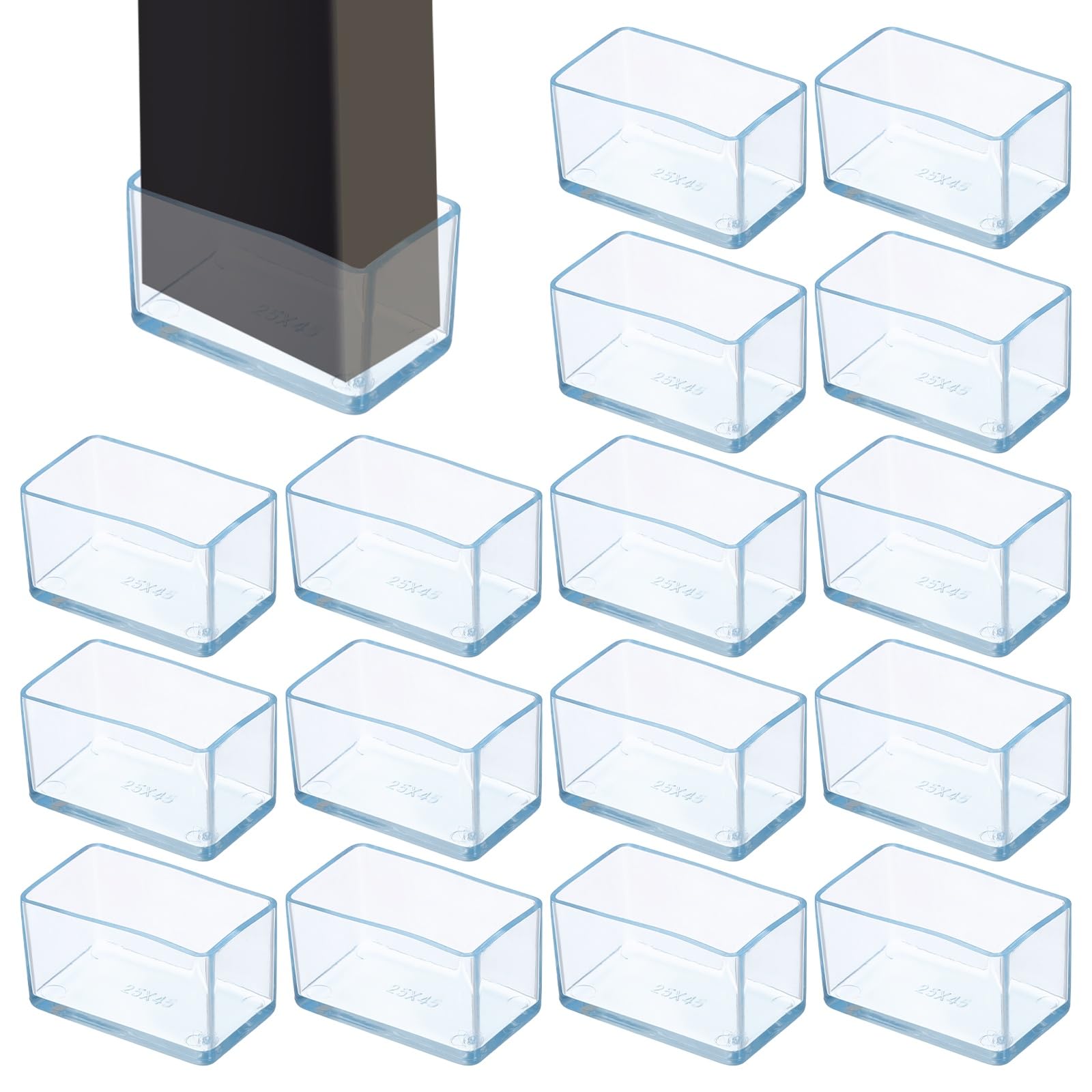 sourcing map 16Pcs Chair Leg Floor Protectors, 1.8 x 1 Inch Clear Chair Leg Caps, Rectangular Transparent Furniture Foot Covers Non-Slip Anti-Scratch for Floor, Hardwood, Tile Protection — image 1