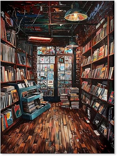 Jefuzh Póster de tienda de discos de vinilo, diseño de música vintage, cubiertas de álbumes, impresiones de regalos para amantes de los discos de