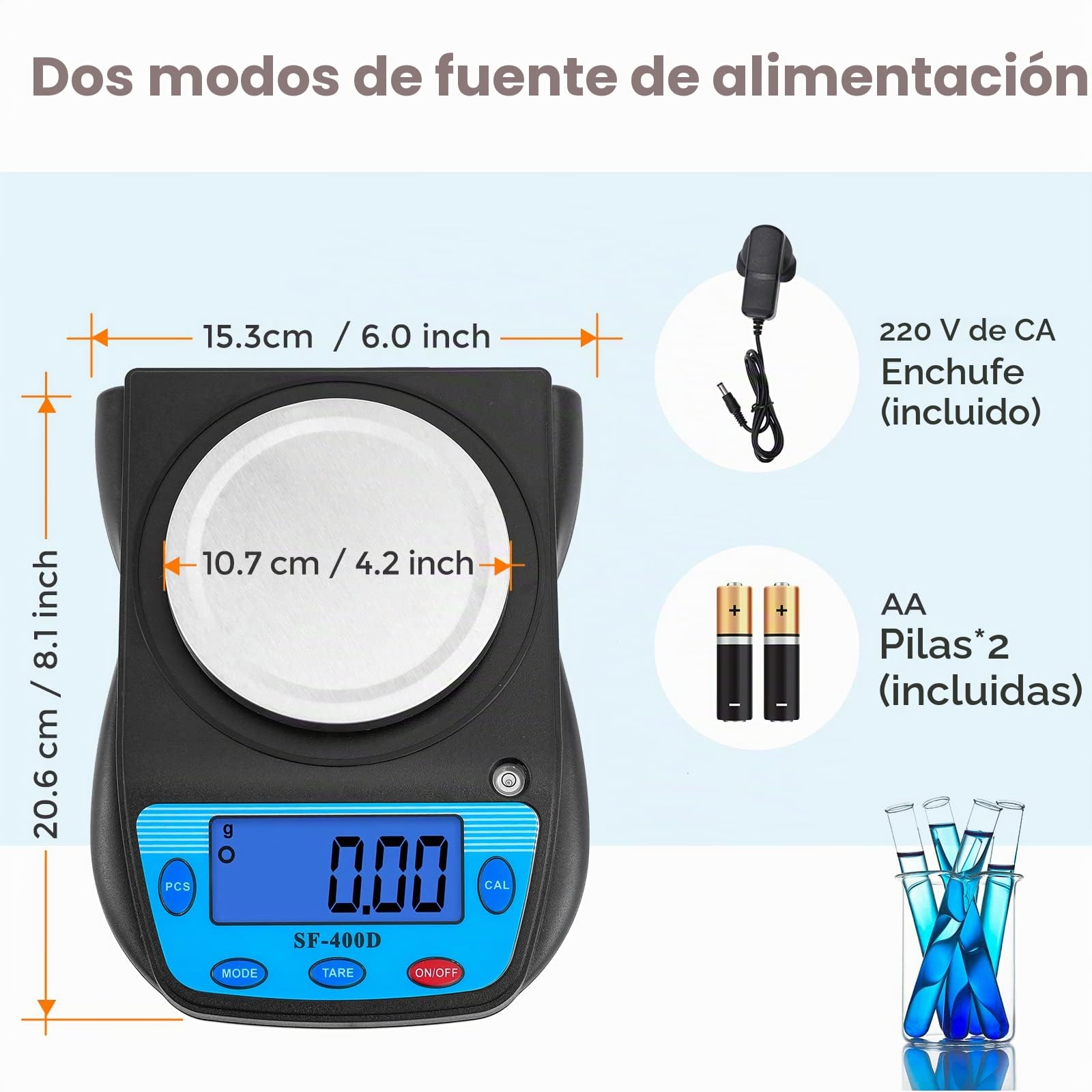 Bonvoisin Báscula Digital de Laboratorio 600g x 0.01g, Báscula Analítica de Precisión, Báscula para Joyería con Pantalla LCD, Precisión de 0.01g, para Uso Científico