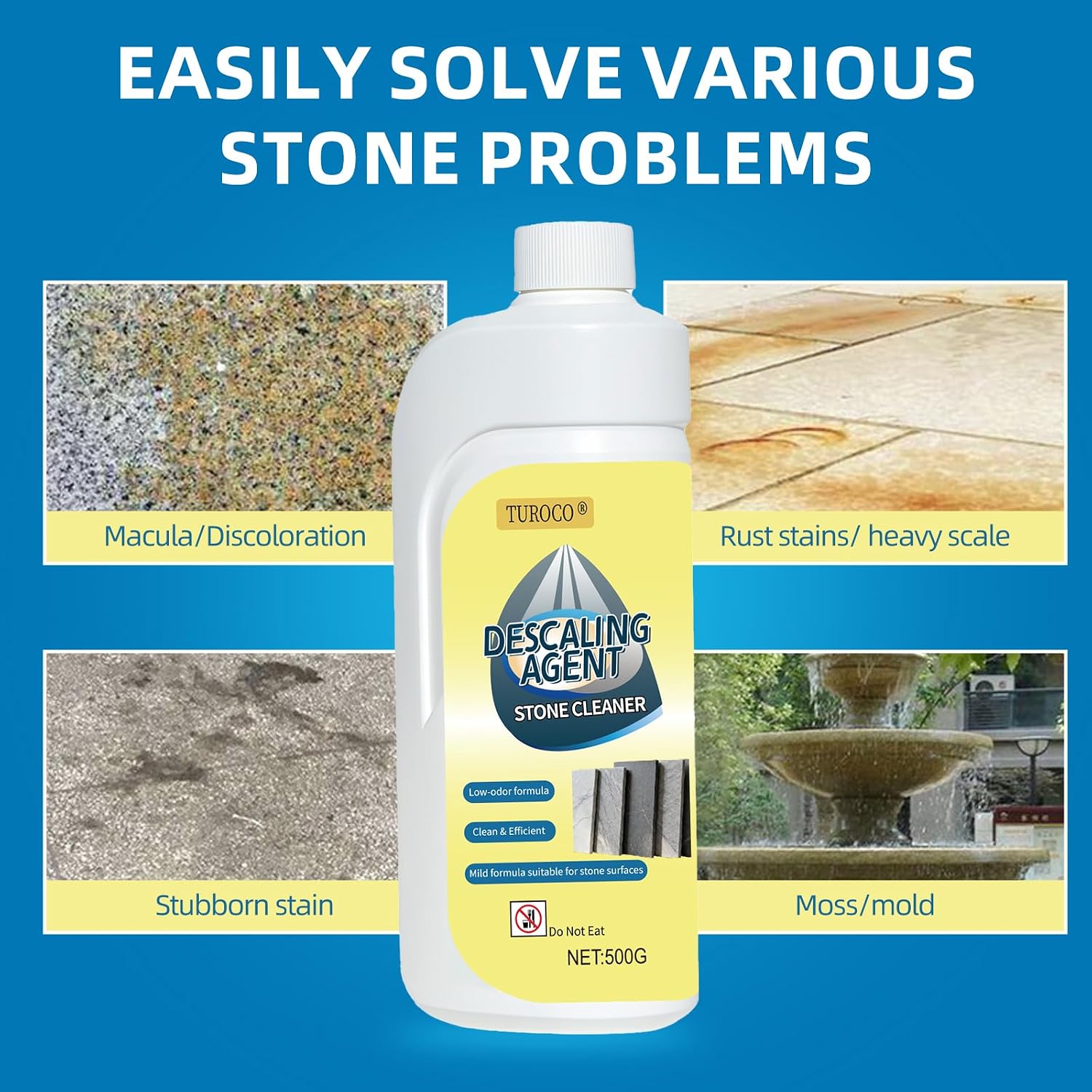 500ml Heavy-Duty Marble & Granite Cleaner –Yellowing & Limescale Remover for Tile, Concrete & Natural Stone – Restores Shine for Bathroom, Kitchen, Patio & Outdoor Stone Surfaces