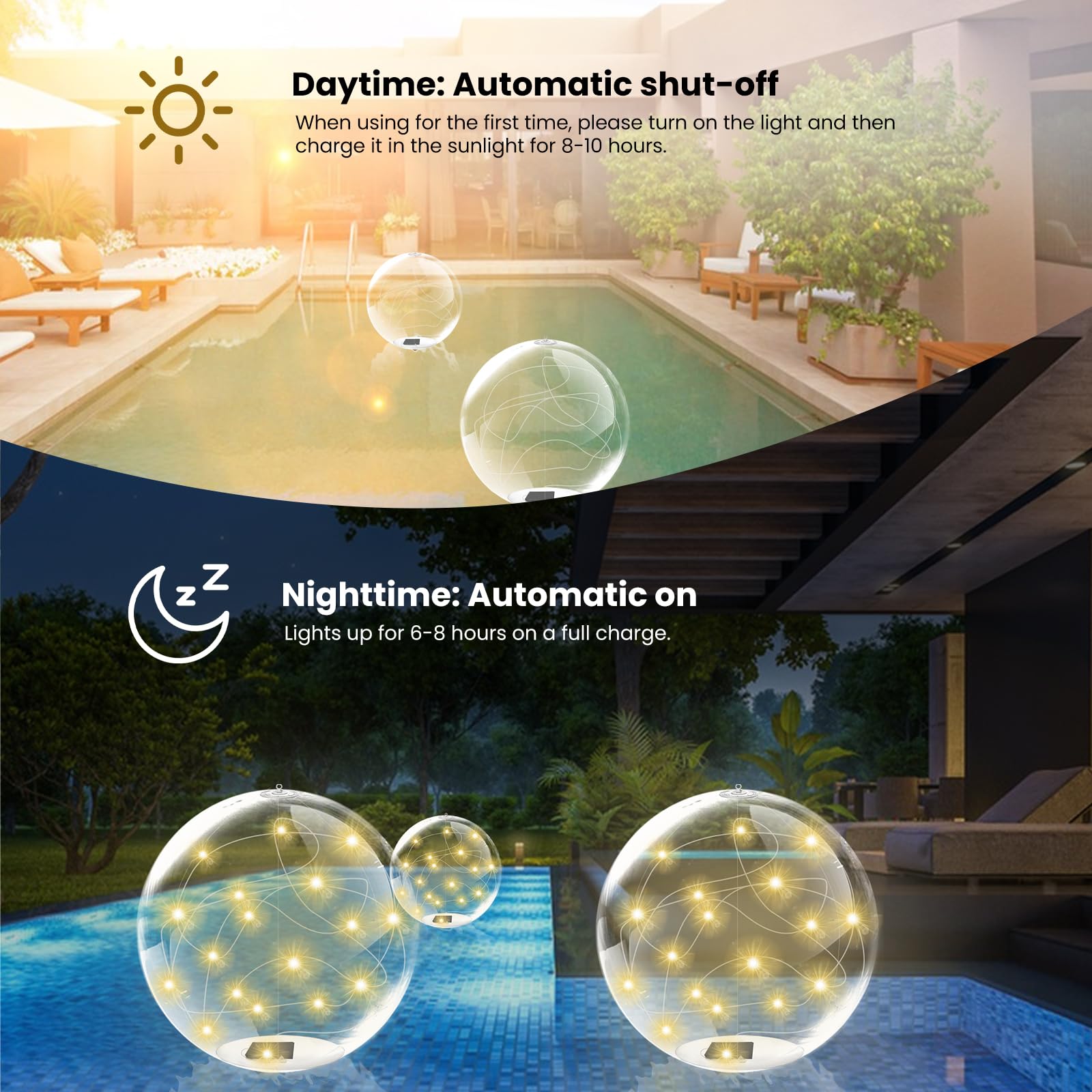 TWSOUL 2 luci solari galleggianti per piscina, 35 cm, Ip68, impermeabili, 16 colori con telecomando, sfera solare, decorazione per piscina, fontana, acquario (luce calda)