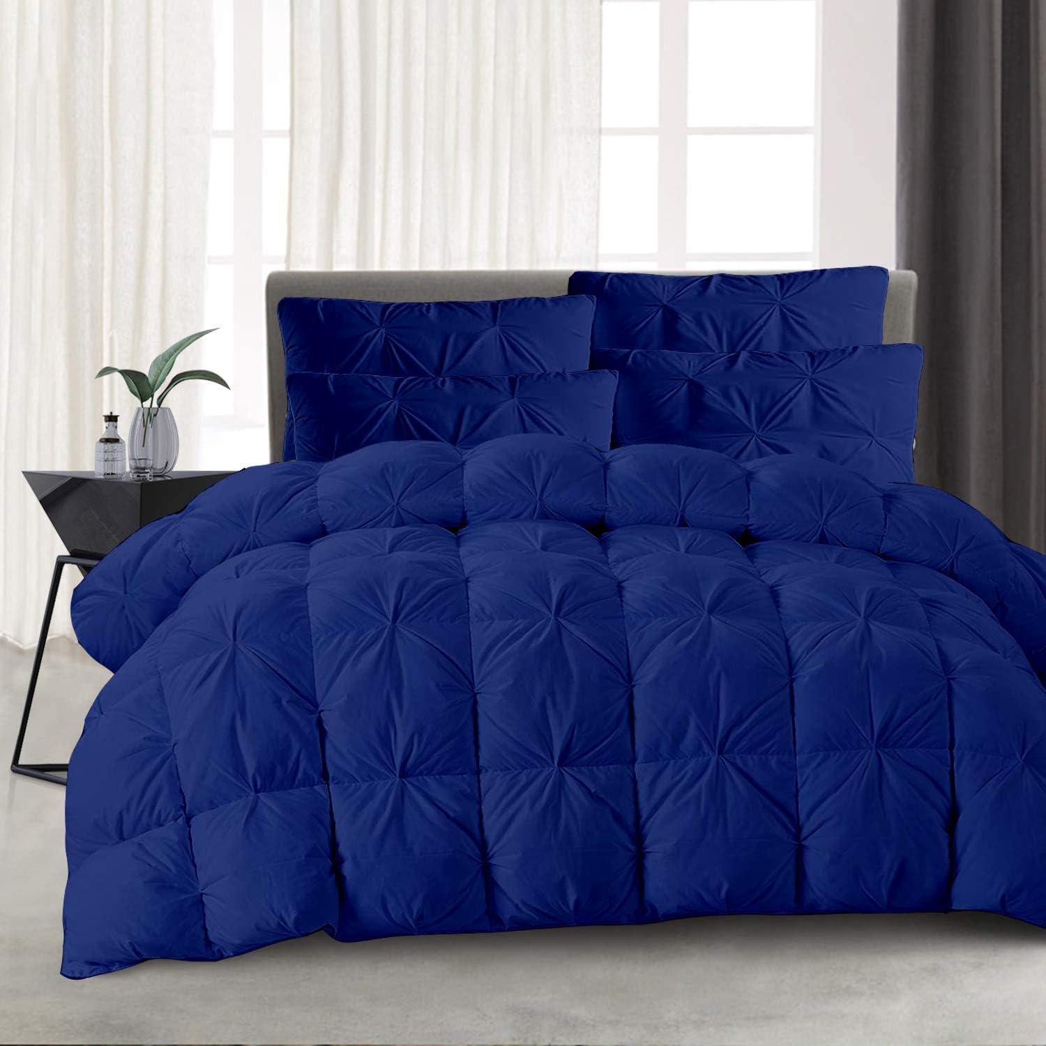 1 Piece Pinch Pleated Comforter Premium 800 Thread Count 500 GSM 100% Egyptian Cotton Super Soft (Full, Royal Blue)