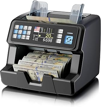 Aneken Money Counter with Value Count for USD/EUR/CAD, UV/MG/IR/DD/MT Counterfeit Detection, Top-Loading Bill Counter, 3.5" TFT Display, Batch & Add Functions, 3 Speeds, Up to 1,500 Notes/Min