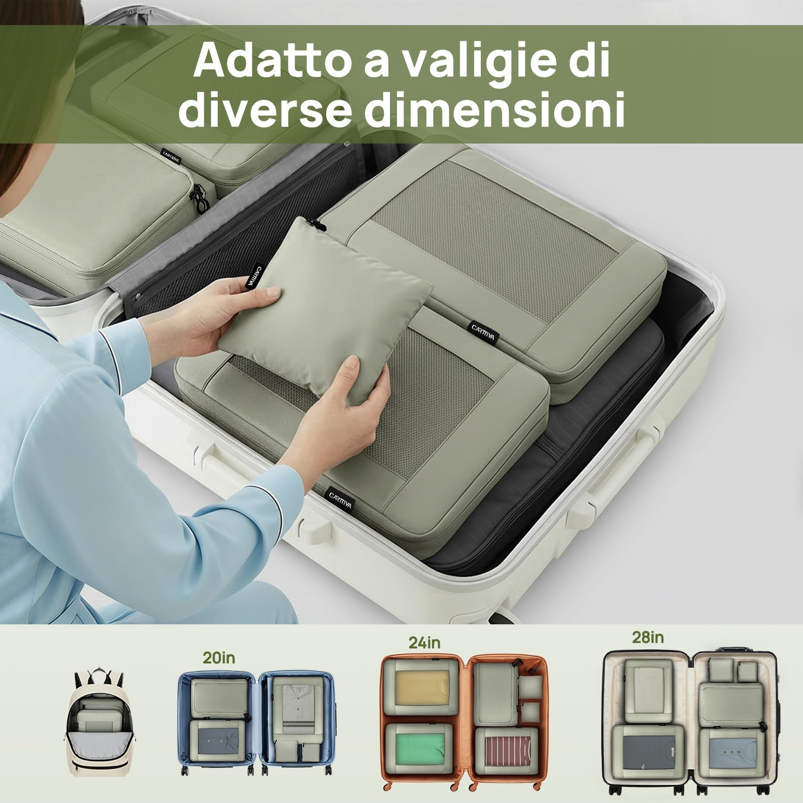 Organizer Valigia Salvaspazio Viaggio Set, Impermeabile Espandibile Ultraleggero Compressione Packing Cubes, Organizzatori Valigia, Organizer Zaino Viaggio (Grigio Chiaro, 6 pezzi)