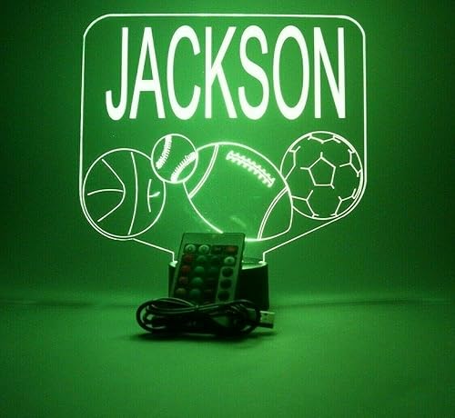 Miniatura 6 de Sports Array - Balón de fútbol, béisbol, fútbol, baloncesto con nombre personalizado, lámpara de luz nocturna con nombre personalizado, lámpara de