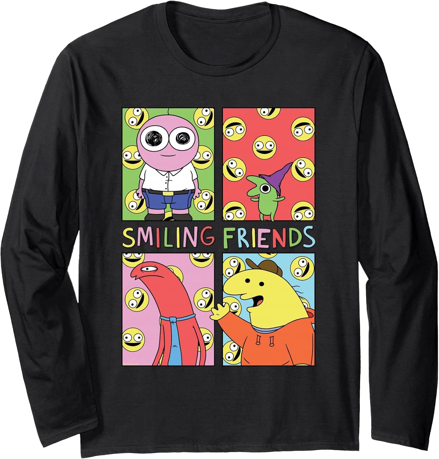 Smiling Friends Pop Art Character Grid Funny Cartoon Long Sleeve T-Shirt