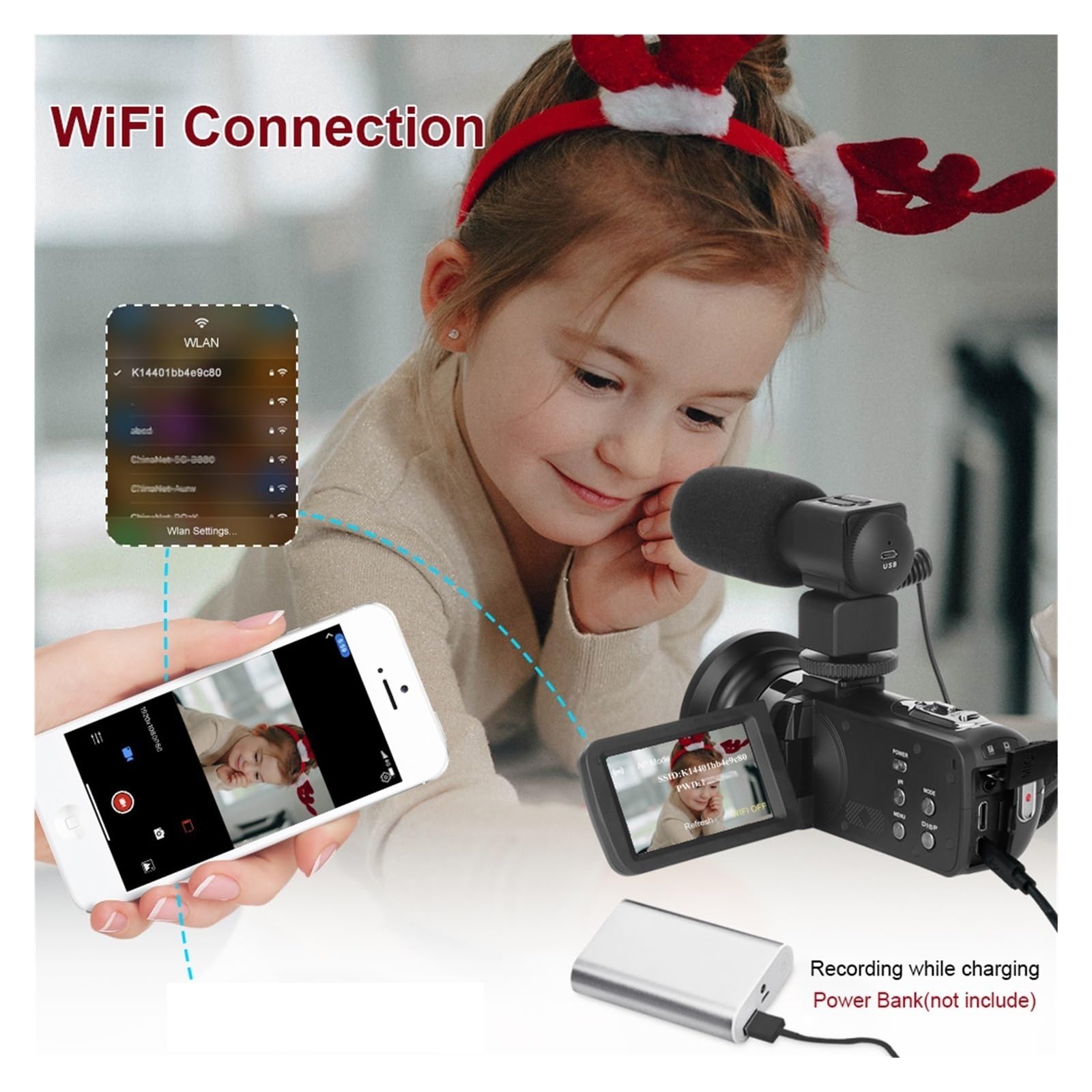 Videocamera Digitale Grandangolare UHD 4K Registrazione Video in Loop Videocamera Notturna 48MP Time Lapse Fotografia Microfono Luce di Riempimento Vlog Cam(64G SD Card,Gray)