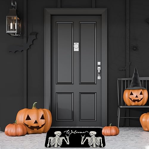 Miniatura 5 de Tapete para puerta de Halloween, divertido tapete de bienvenida antideslizante con diseño de calavera, tapete de bienvenida para interiores y