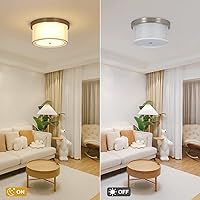 Vista 5 de 3-Light Flush Mount Ceiling Light Fixture, Modern Close to Ceiling Light with Double Fabric Drum Shade, Hallway Light Fixtures Ceiling Mount for