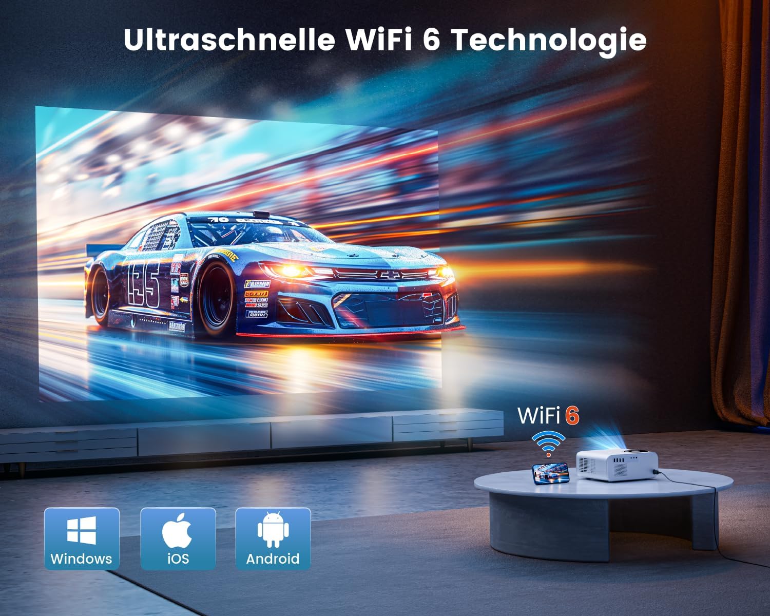 Proiettore Andriod TV: 25000 lumen nativo 1080P Full HD 4K supporta la correzione trapezoidale auto, messa a fuoco elettrica, zoidale, WiFi, Bluetooth, videoproiettore, home cinema, all'aperto con