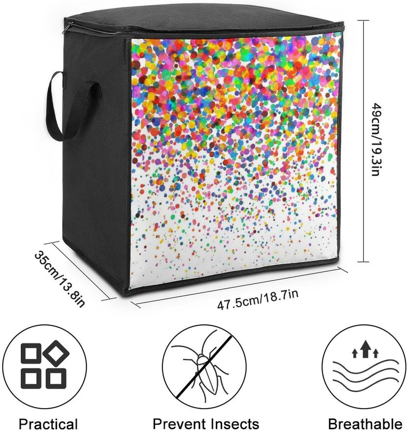Falling Confetti Storage Bag with Zippers And Handle Extra Large Bedding Comforter Storage Bag Foldable Blanket Storage Bags Fabric Moving Bags for Closet Organizer (70L)