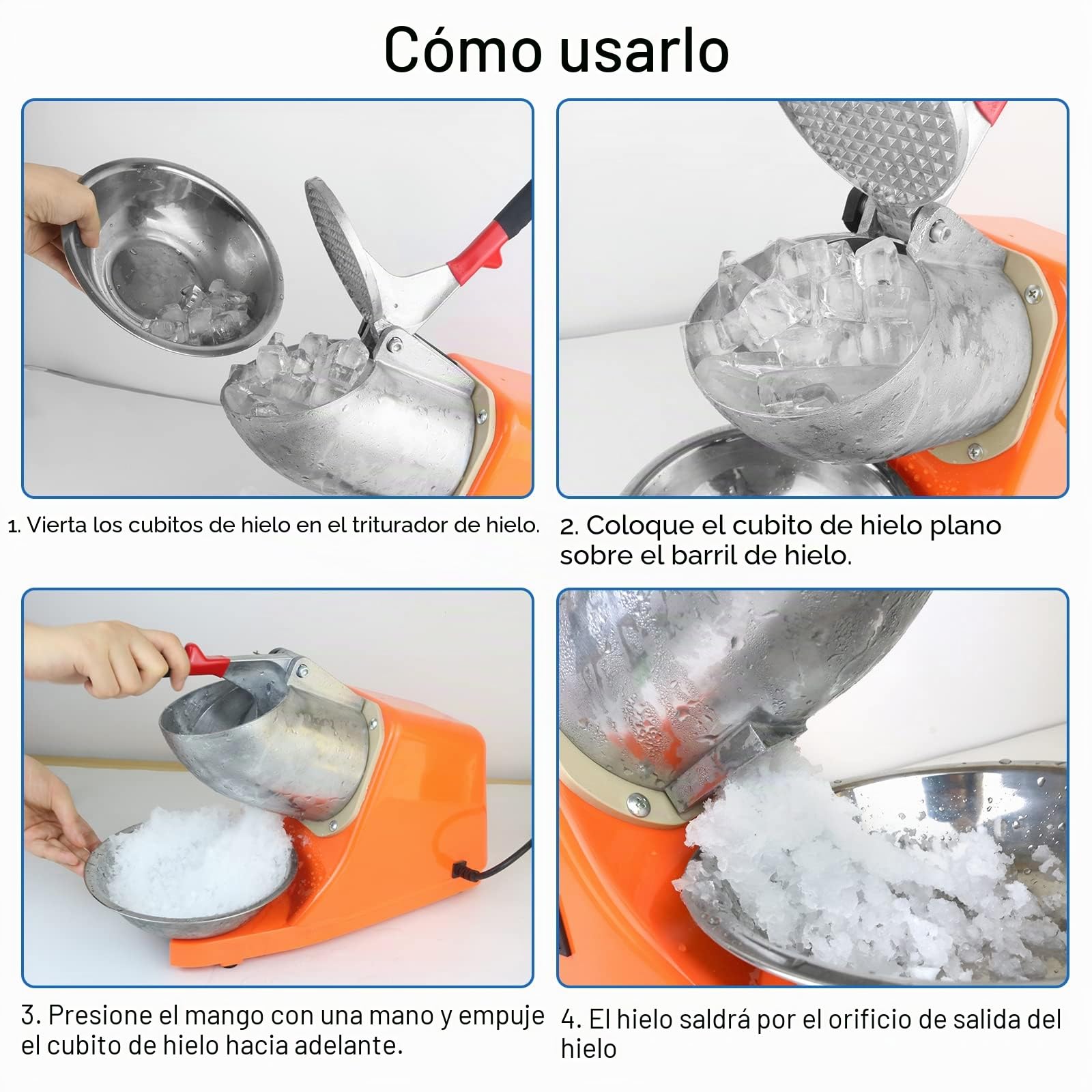 Trituradora de hielo eléctrica de doble cuchillo, 300 W, 220 V-240 V, máquina de hielo machacada, máquina de batido comercial, para restaurantes, bares, fiestas (naranja)