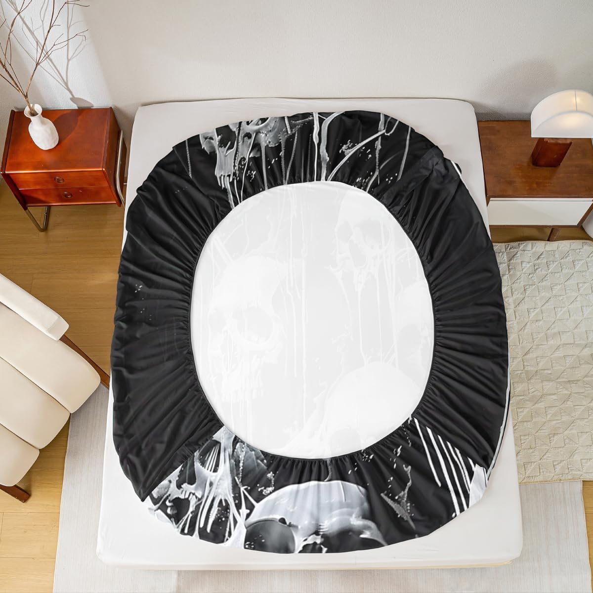 Erosebridal Gothic Skull Fitted Sheet Full Size - Black Goth Bedding Set, Vintage Style Skeleton Bed Sheets for Women Men, Spooky Horror Halloween Bed Set 3Pc Room Decor (No Flat Sheet)