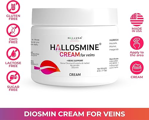 Miniatura 8 de Crema de Hallosmine para soporte de venas 4 oz Venas varicosas, arañas vasculares, hinchazón y piernas pesadas Fórmula de triple acción
