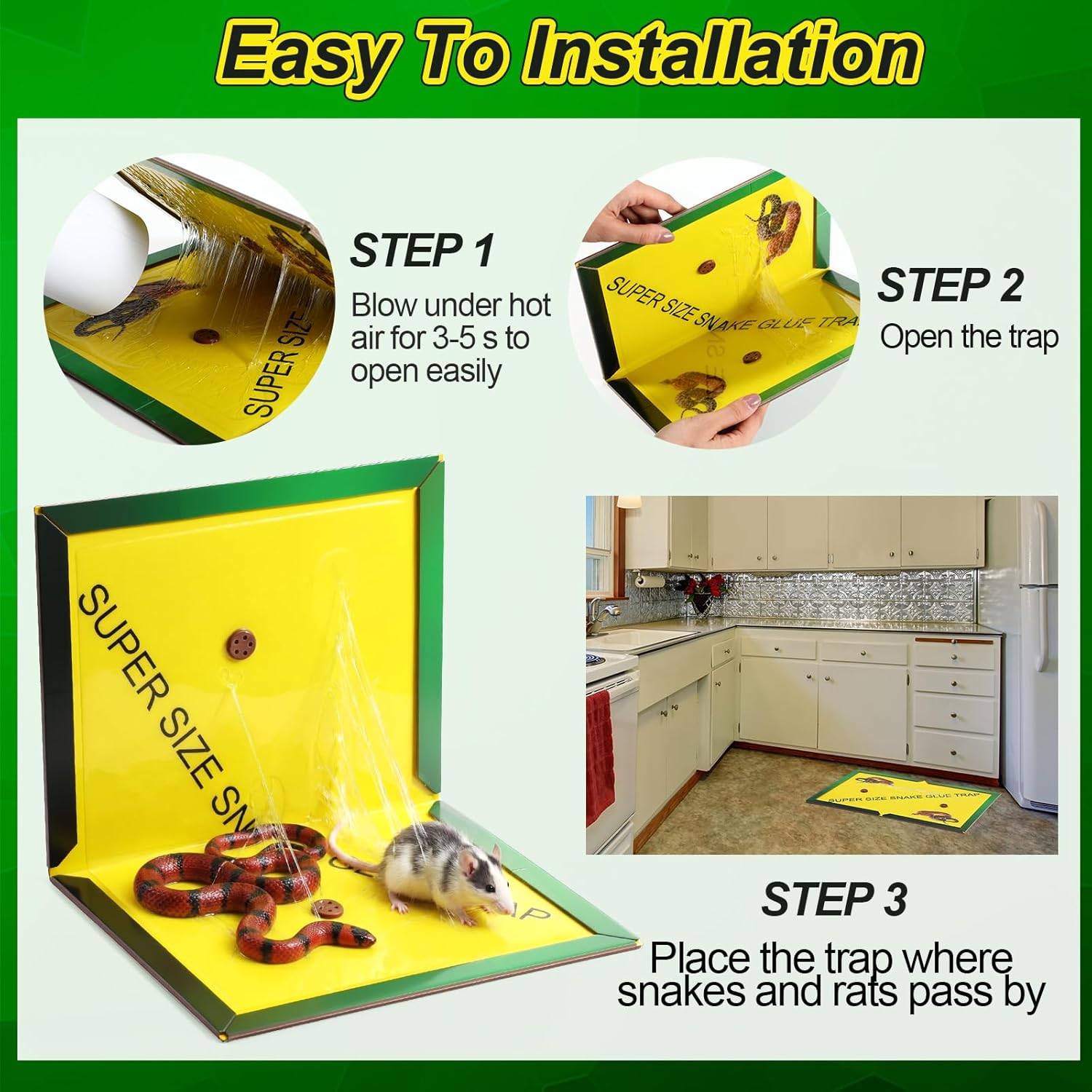 4 Pack Large Snake Glue Traps, 13" x 20" Snake Rat Sticky Pad with Enhanced Stickiness, Sticky Glue Trap for Snakes Mice, House Indoor Outdoor